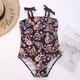 Kid Girl Tropical Print Bowknot Shoulder Strap One-piece Swimsuit