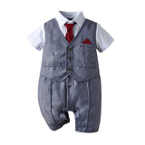 Baby Boy Suit Gentleman Short Sleeve Fake Solid Sets 2 Pcs