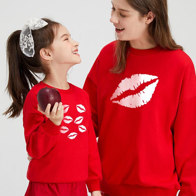 Family Matching Mother Daughter Valentine T-shirt  Alphabet Print Tops