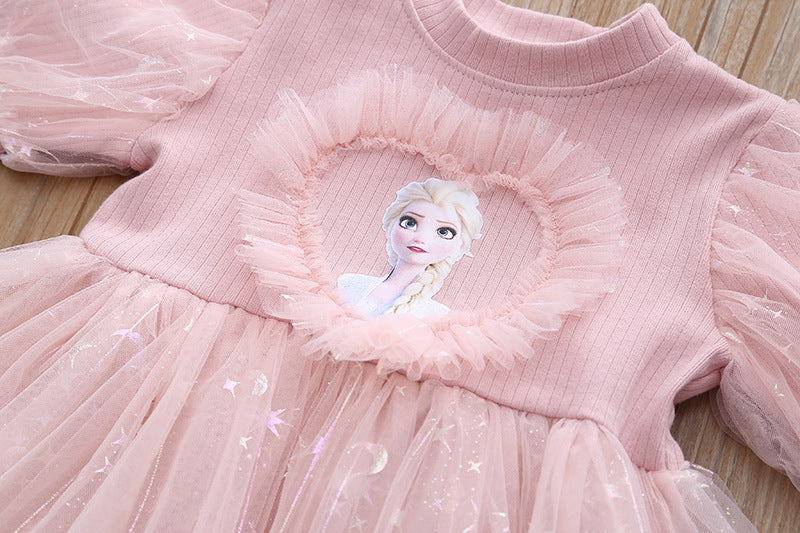 Kid Baby Girl Korean Puff Sleeve Party Net Gauze Casual Dress