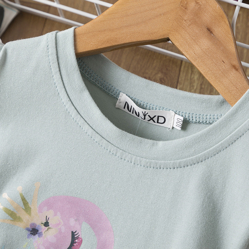 Kid Baby Girls Cotton Casual Summer Flamingo Print T-Shirt