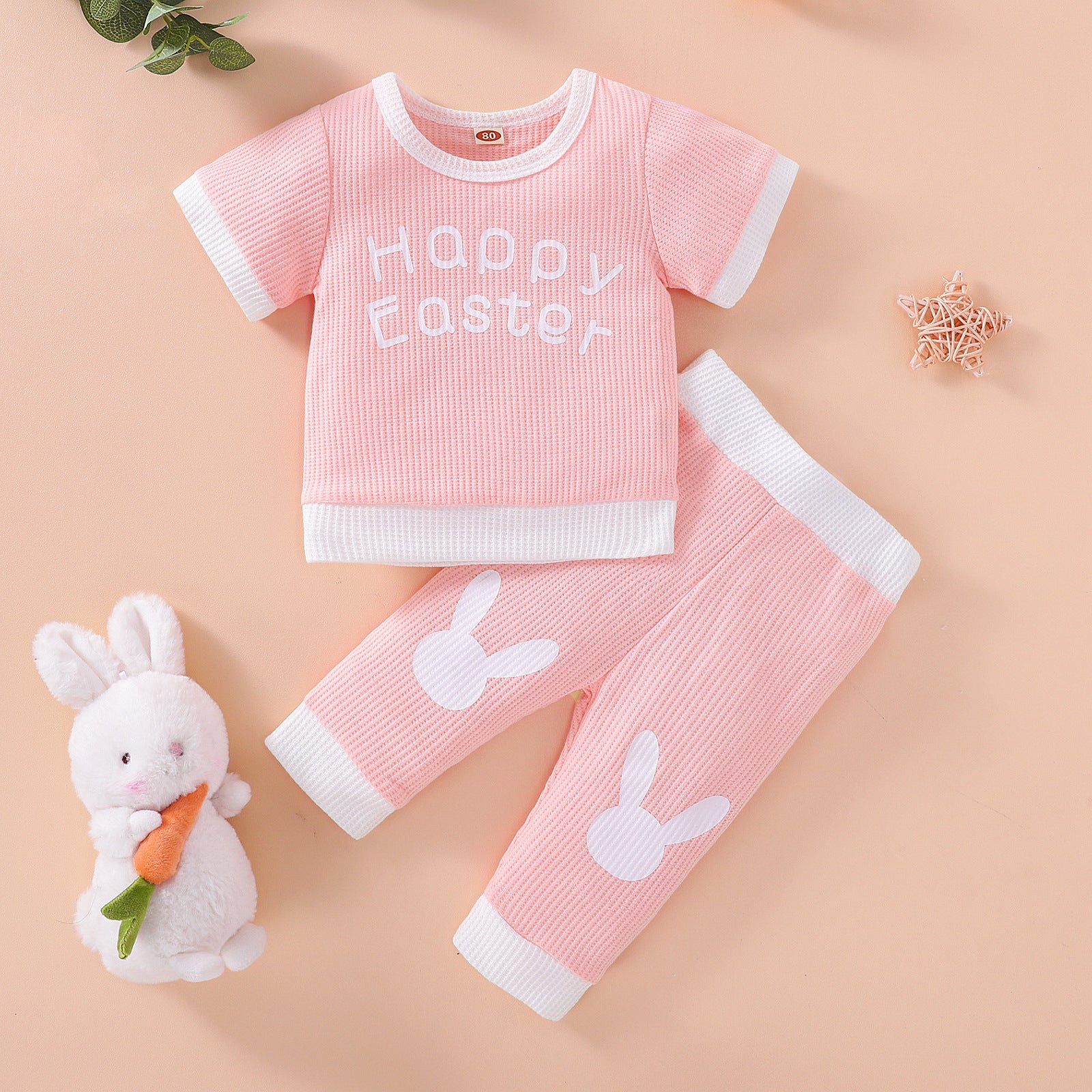 Easter Baby Suit Grid Offset Short Sleeve Rabbit 2 Pcs Sets