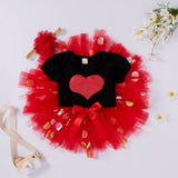 Baby Girl Valentine Spring Love Short Sleeve Sequins Gauze 3 Pcs Set