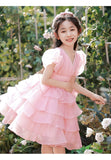 Kid Girl Summer Fairy Pink Puff Bubble Sleeve Princess Dresses