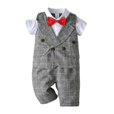 Kid Baby Boy Suit Summer Checked Gentleman Short Sleeve 2 Pcs Set