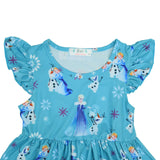 Kid Girls Frozen Elsa Milk Flying Sleeve Flower Casual Dresses