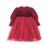 Kid Baby Girl Winter Red Paneled Fake Bow Princess Dress