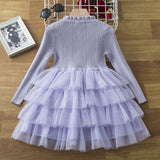 Kid Baby Girl Princess Knitted Cake Long Sleeve Mesh Puffy Dress