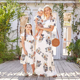 Family Matching Mother Daughter Summer Printed Chiffon Elegant Dresses