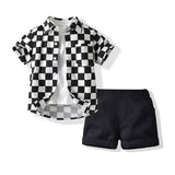 Kid Baby Boy Checkerboard Short Sleeve Cotton 3 Pcs Set