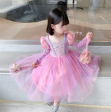 Kid Girl Frozen Pink Long-sleeved Princess Halloween Cartoon Dress