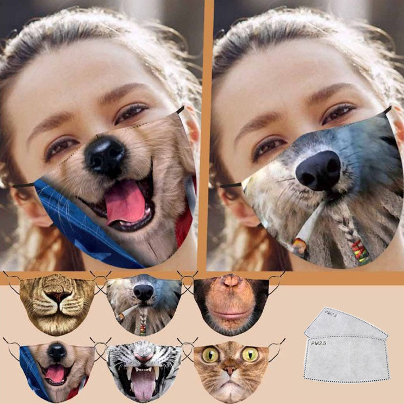Kid 3D Dust-proof Mask Digital Printed Animal Face Opening Ears Masks