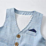 Baby Boy Suit Gentleman Long Sleeve Plaid 3 Pcs Sets