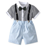 Baby Boys Summer Stripe Suspenders Formal British Gentleman 4 Pcs Sets
