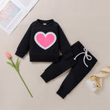 Infants Baby Girl Valentine  Pure Color Long Sleeve Love Suit 2 Pcs Set