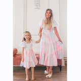 Family Matching Ruffled Sleeves Pleated Dresses