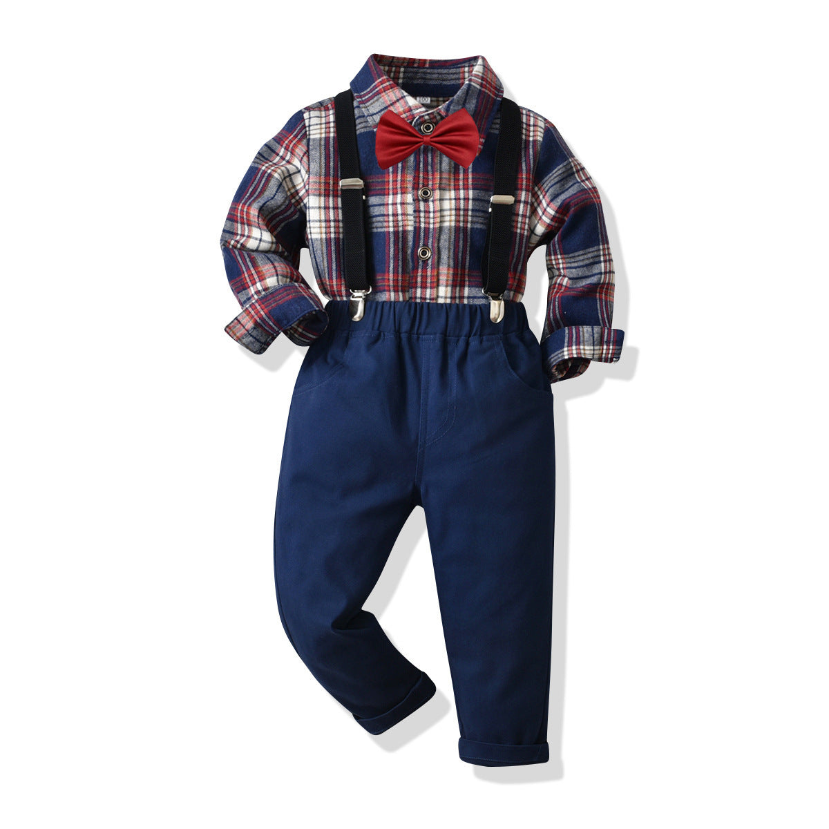 Kid Baby Autumn Boys Suit Bow Tie Long Sleeve Suspenders 4 Pcs Sets