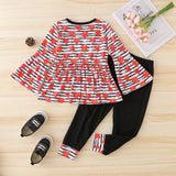 Kid Girls Valentine's Day Dovetail Heart Stripe Long Sleeve 2 Pcs Sets