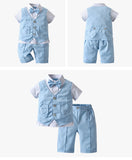 Baby Boys Gentlemen Short Sleeved Solid Fake 2 Pcs Sets