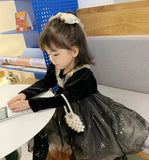 Kid Girl Chic Black Velvet Spring Autumn Casual Dresses