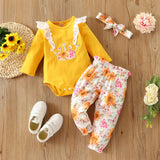 Baby Girl Long Sleeves Triangular Spring Flower 3 Pcs Sets
