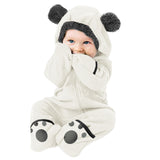 Baby Boys Girls Bear Feet Polar Fleece Hooded Foot Jumpsuits Rompers