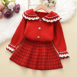 Kid Baby Girls Collar Sweater Sweet Cardigan 2 Pcs Sets