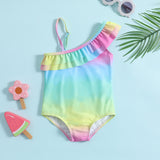 Toddler Baby Girls Summer Colorful Ruffle Bathing Sleeveless Swimsuits