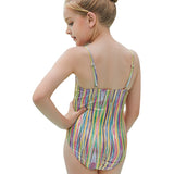 Kid Girls One-piece Tummy Covering Striped Swimsuit