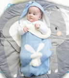 Solid Color Baby Knit Rabbit Button Sleeping Outdoor Cart Wool Pajamas