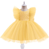 Kid Baby Girl Princess Flying Sleeve Mesh Lace Stitching Bow Dresses