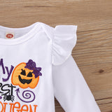Baby Girls Set Pumpkin Print Bow Mesh Gauze Halloween 2 Pcs