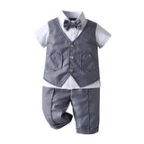 Baby Boys Gentlemen Short Sleeved Solid Fake 2 Pcs Sets