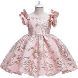 Kid Baby Girl Jacquard Embroidered Flowers Retro Dresses