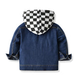 Kid Baby Boy Denim Long Sleeve Casual Coat Checkerboard Coats