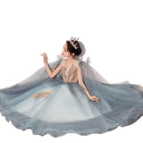 Kid Girl Pompom Yarn Exotic Fairy Catwalk Piano Dresses