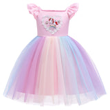 Kid Baby Girls Summer Unicorn Frozen Princess Elsa Rainbow Mesh Dresses