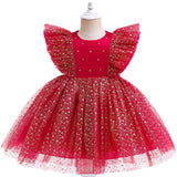 Kid Baby Girl Mesh Puffy Sequin Fly Sleeve Dress