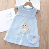 Kid Baby Girl Embroidered Princess Woolen Padded Dresses