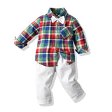 Baby Boy Set Long-sleeved Retro Suits Formal Christmas Plaid 2 Pcs Suits