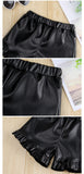 Kid Girls Fashion Leather Show Tall Slim Wide Leg Pants