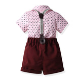 Kid Baby Boy Suit Pink Short Sleeve Suspenders Birthday 2 Pcs Sets