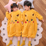 Autumn Winter Plush Kids Baby Boy Girl One-piece Cute Cartoon Coral Pajamas