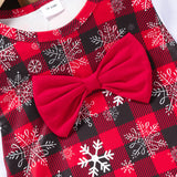 Kid Baby Girls Fashionable Red Checkered Bow Christmas Dresses