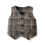 Kid Baby Boy Suit Korean Plaid Long Sleeve British 3 Pcs Sets