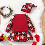 Kids Baby Christmas Dress Plaid Christmas  Set 3 Pcs Sets