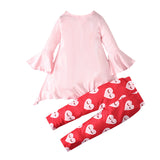 Toddler Baby Girls Valentine's Day Love Pink Trumpet Sleeve 2 Pcs Sets