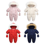 Baby Girl Boy Thermal Set Romper Winter Warm Cotton Jumpsuit Solid Color