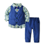 Kid Baby Boys Double-layer Plaid Long-sleeved Suit 4 Pcs Sets