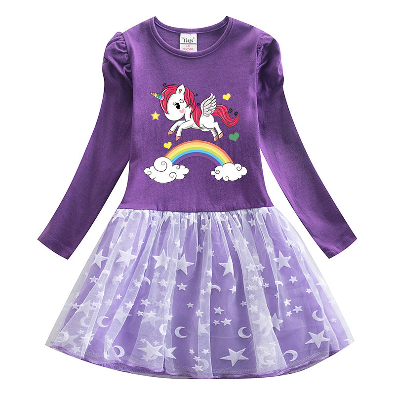 Kid Baby Girl Unicorn Star Cartoon Gauze Dresses